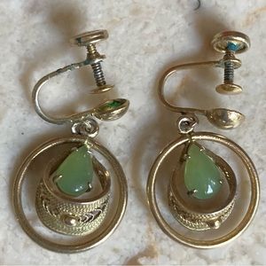 SORRENTO Signed Vintage Sterling & Jade Filagree Earrings